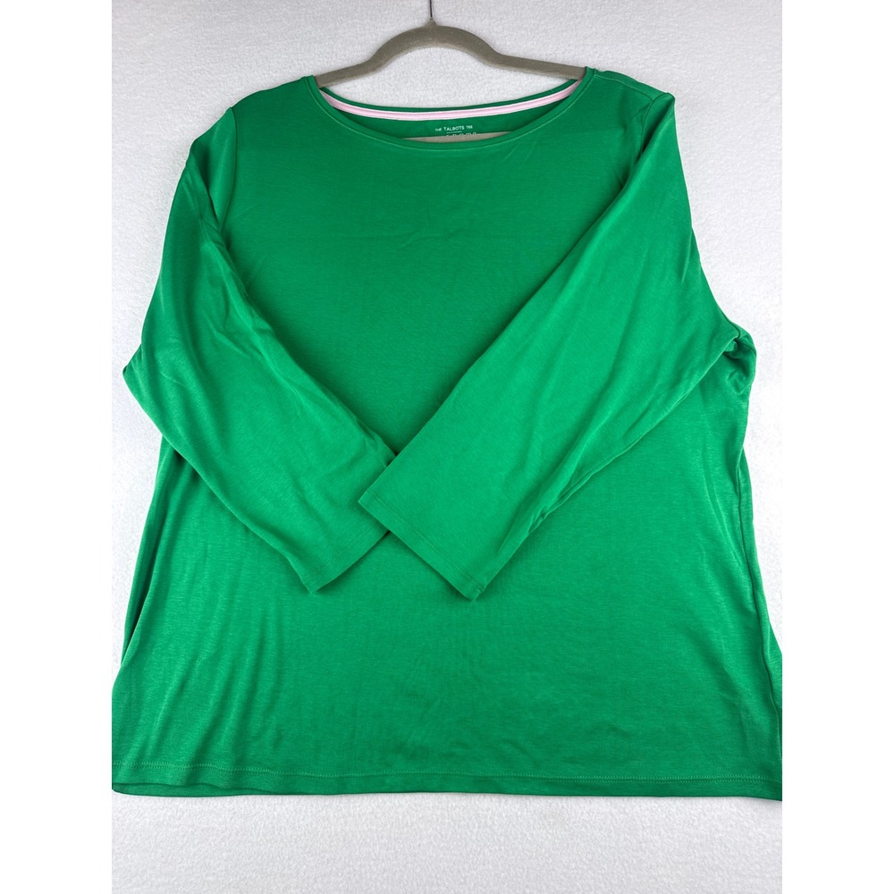 Talbots Tee Women's XL Kelly Green 100% Pima Cotton 3/4 Sleeve Boat Neck Top